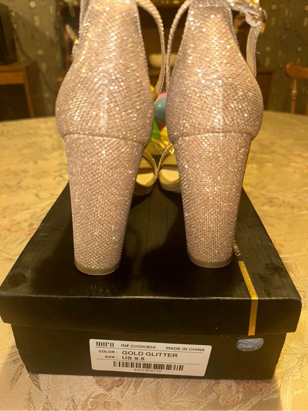Gold Glitter Women's Block Heel Sandals